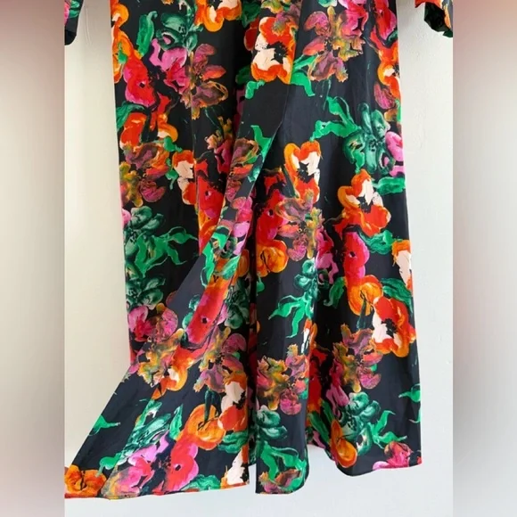 Diane von Furstenberg Silk Black Floral Print Silk Midi Dress size 6 (S) - Picture 8 of 16